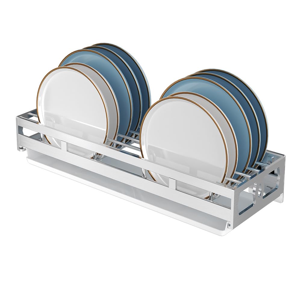 TentHome Stainless Steel Dish Drainer Rack Wall Plate Holder Drying Rack Kitchen Utensils Holder Small Drainer Storage Plate Hanging Stainless Steel with Drip Tray