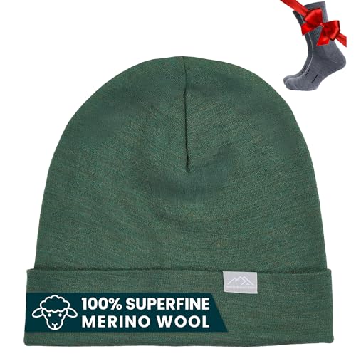 Image of Merino Wool Beanie for Women & Men - 100% Merino Skull Cap 17.5um - All Season Unisex Adult Hat & Socks for Running, Hiking
