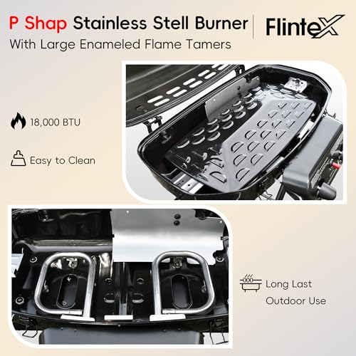 Image of Flintex Portable Propane Gas Grill, 2-Burner Foldable BBQ Grills, 2-in-1 Outdoor Camping Griddle Combo for Travel Tailgating, Black