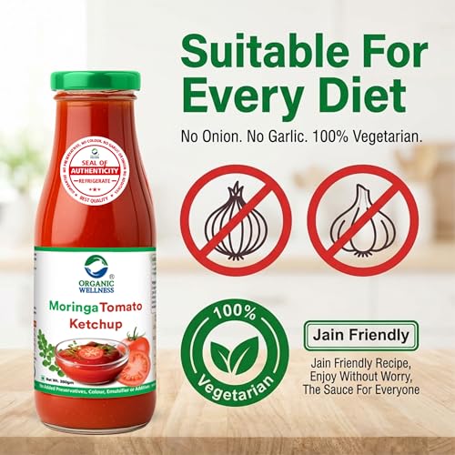 Image of Organic Wellness Moringa Tomato Ketchup 350g | 100% Natural | 85% Fresh Tomatoes | No Chemicals, No Added Colors, No CornStarch, No Oils, No Preservatives, No Thickeners (Pack-2)