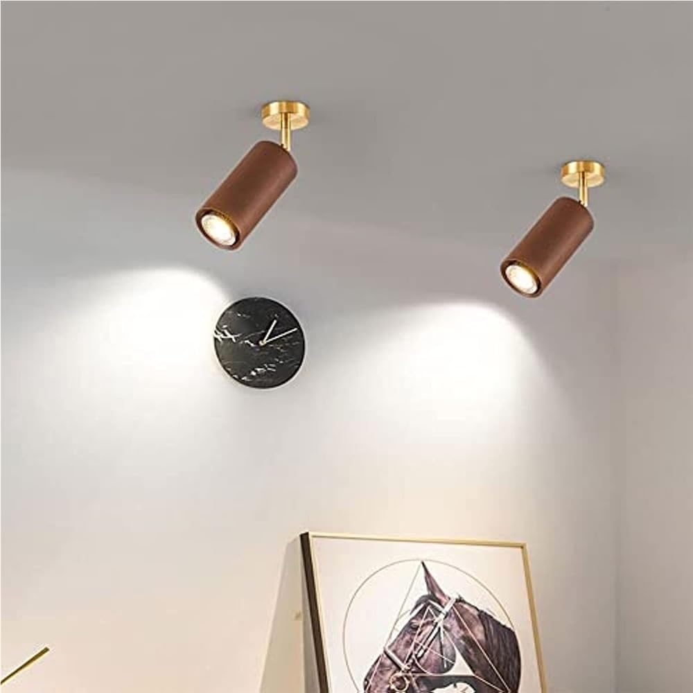 Foco techo aluminio estilo industrial moderno foco direccional orientable | Lámparas de acento textura imitación nogal for cocina y pasillo(White light,1 head)