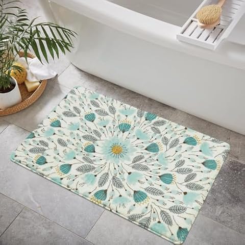 Uphome Washable 2x3 Entryway Rug Door Mat, Soft Non-Slip Small Rug with Rubber Backing, Cute Low Pile Kitchen Rug, Blue Floral Plant Throw Rug for Bathroom Bedroom Sink Cover