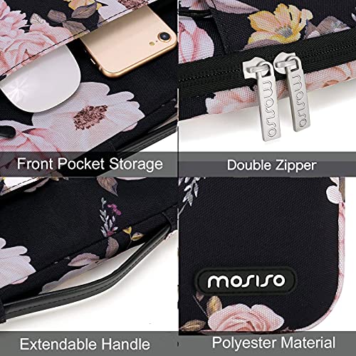 Mosiso 360 Protective Laptop Sleeve Compatible With Macbook Air/Pro, 13-13.3 Inch Notebook, Compatible With Macbook Pro 14 Inch 2023-2021 A2779 M2 A2442 M1, Peony Bag With Belt, Black #TOP4