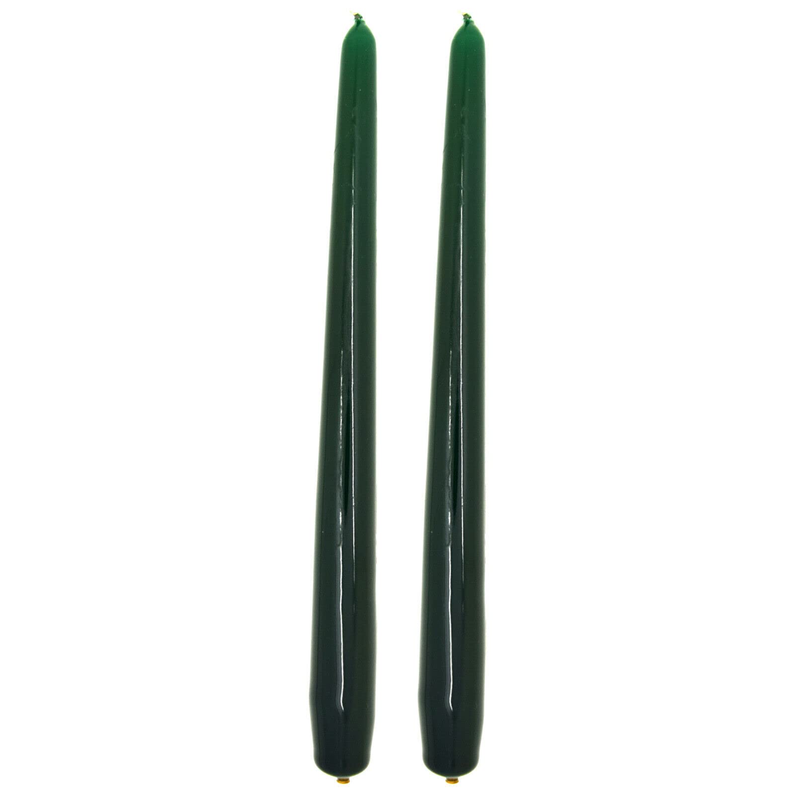 Tapered Dinner Candles, Pack of 2, Unscented, Long Burning Time, 24 cm / 9.45" (Forest Green, Varnished)