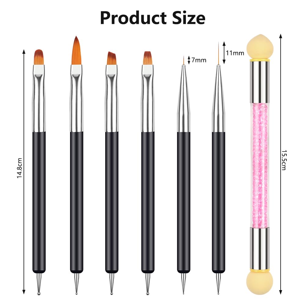 Pennelli Nail Art Set di Pennelli, 6 Pezzi Pennelli e Spugna di Pennellino, per Unghie in Gel per Disegnare DipingereLlinee e Fiori per Nail Art per Il Design Delle Unghie