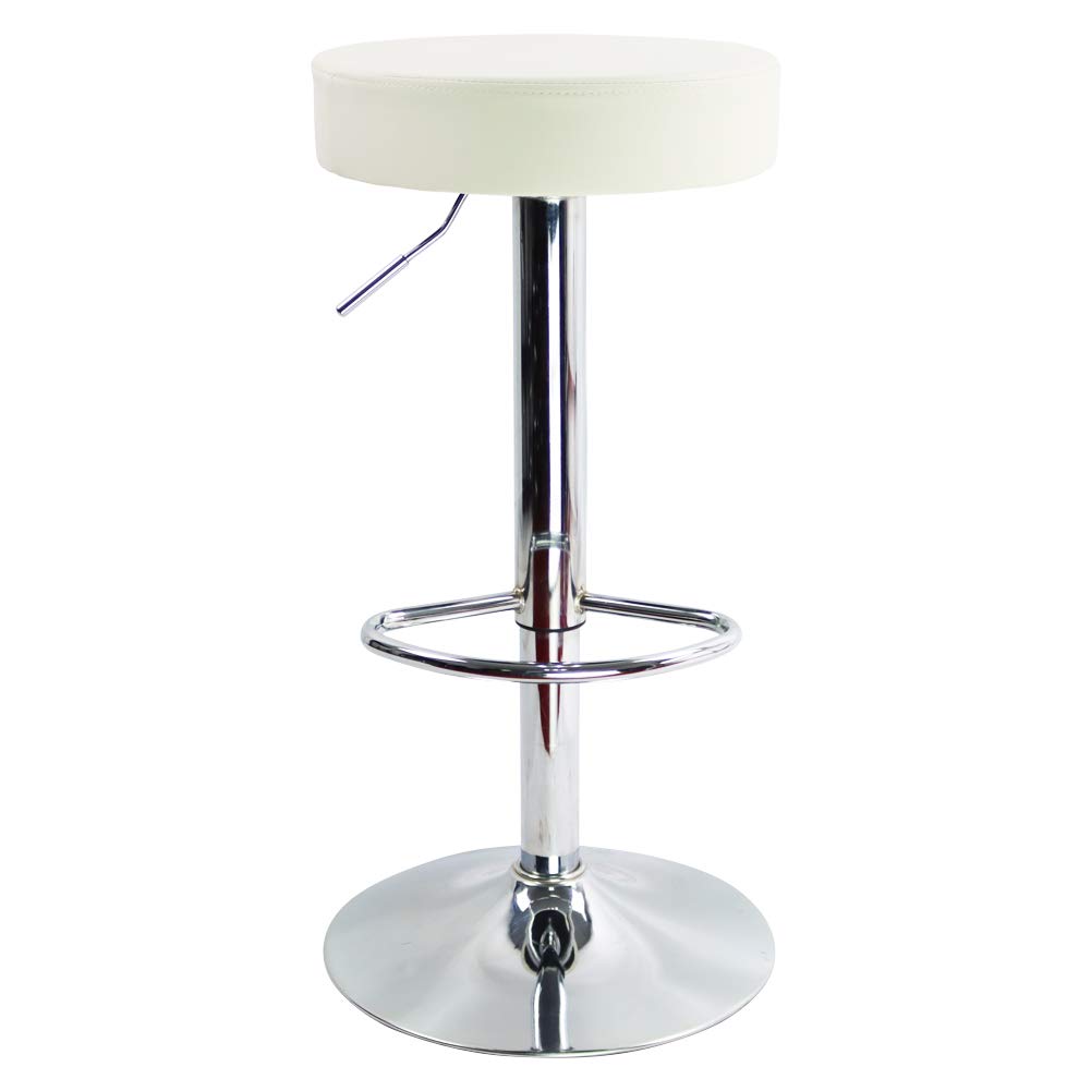 KKTONER Taburete de Bar Regulable en Altura Giratorio Taburete de Trabajo Taburete de Oficina Cuero PU Blanco
