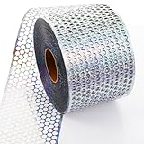 50 Yards Premium Honeycomb Ribbon for Homecoming Mum Decorations - 3.25 Inch Wide Long Holographic Silver PVC Craft Ribbon for DIY Gift Wrapping, Floral Arrangements, and Party Decor