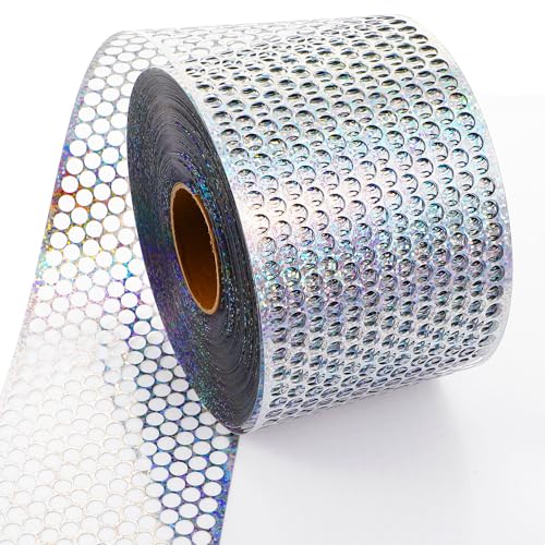 50 Yards Premium Honeycomb Ribbon for Homecoming Mum Decorations - 3.25 Inch Wide Long Holographic Silver PVC Craft Ribbon for DIY Gift Wrapping Floral Arrangements and Party Decor