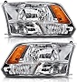 ADCARLIGHTS for 2009-2018 Dodge Ram Headlight Assembly competible with 2009-2018 Dodge Ram 1500,2010-2018 Dodge Ram 2500/3500 Chrome Housing with Amber Reflector Headlamp Replacement Left and Right