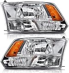 ADCARLIGHTS for 2009-2018 Dodge Ram Headlight Assembly competible with 2009-2018 Dodge Ram 1500,2010-2018 Dodge Ram 2500/3500 Chrome Housing with Amber Reflector Headlamp Replacement Left and Right