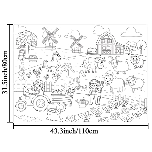 Image of Farm Giant Coloring Poster for Kids Large Coloring Tablecloth Animals Drawing Roll Paper Books Sheets Page Huge Table Cover Art Crafts for Wall Classroom Home Gift Birthday Party Supplies Decoration