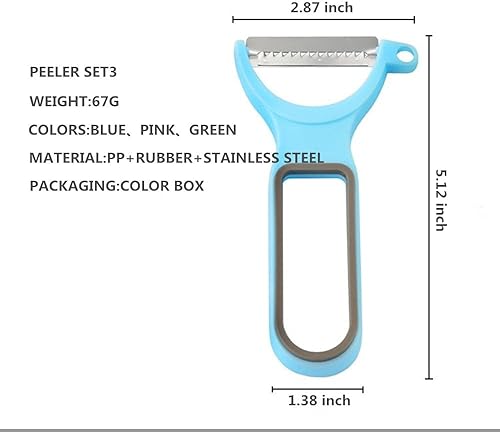 Miniatura 3 de Pelador de frutas vegetales original con acero al carbono, paquete de 3 unidades bluepinkgreen