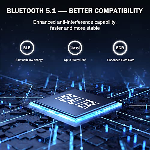 Image of USB Bluetooth 5.1 Adapter for Desktop PC: Long Range 300FT Wireless Dongle with 5dBi Antenna Plug & Play for Laptop Windows 11 /10 /8.1, Pair BT Headphones /Headset /Speaker /Mouse /Keyboard /Printer