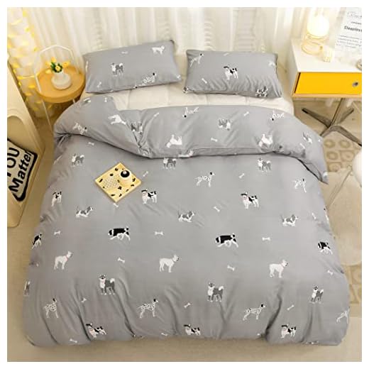 LAMEJOR Cartoon Puppy Family Duvet Cover Set Queen Size Cute Dog Theme Gray Luxury Soft Bedding Set Comforter Cover(1 Duvet Cover+2 Pillowcases)