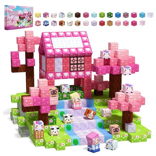 JRTYMLU Construction Magnetique Jouet Fille108 Pièces, Magnetic Blocks Empilables pour Garçon et Fille, Jeu Construction Cube Magnétique pour Enfants 3 4 5...
