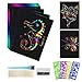 Produktbild LinStyle Kratzbilder für Kinder, Kratzpapier Set Blatt Scratch Art Crafts für Kinder, Schwarz Beschichtet Bunte Kratzpapier mit Werkzeug Set für Kinder Jungen Mädchen, 50 Blätter