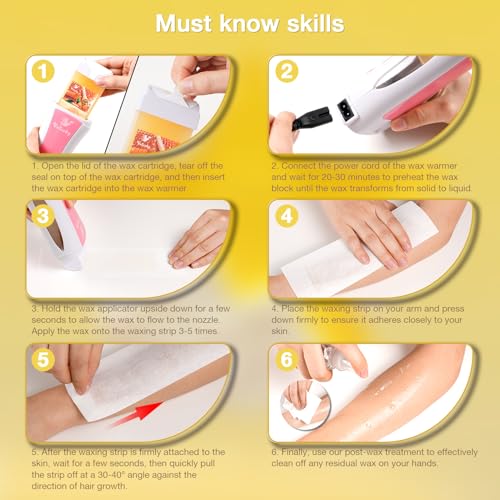Image of Roll on Waxing Kit, Roll On Wax kit for Hair Removal At Home, Waxing Kit for Women Men, Soft Wax Heater for Larger Areas of the Body, with 2 Honey Cartridges and 50 Wax Strips