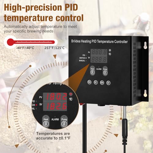 Briidea Heating PID Temperature Controller, -40℉~257℉/-40℃~125℃, Independent Pump Control, Pre-Wired Digital Home Brewing Controller, P/S/M Three Modes, Precise Temperature Setting & Adjustment by briidea - Used condition - Image 4