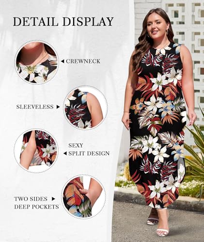 Image of Wolddress Womens 2026 Plus Size Sleeveless Tank Dress Casual Loose Sundress Split Summer Beach Long Maxi Dresses with Pockets