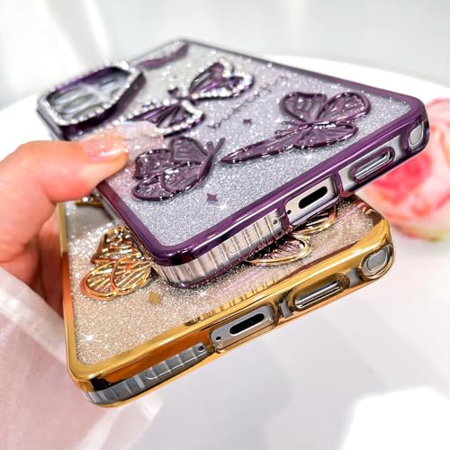 Image of Elzzi Electroplated Butterfly Phone Cover for Samsung S26 Ultra Case, Showcasing Pearlescent Diamond Soft TPU, Camera Protection, Shockproof, Dropresistant Stylish for Girls & Women (Purple)