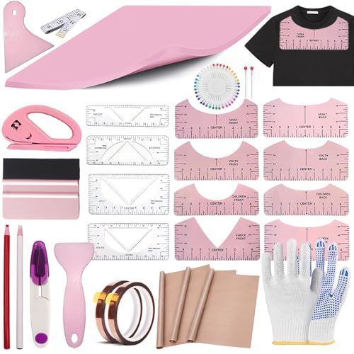 67 Pcs Sublimation Shirts Tool Kits for Vinyl Alignment,Heat Press Mat Pad Silicone,T-Shirt Rulers Guide and Teflon Sheet for Cricut Heat Press HTV Vinyl Center Designs,Craft Sewing Accessories