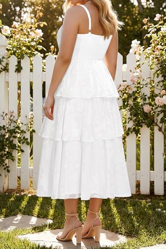 Image of Plus Size Summer Dresses - Floral Beach Wedding Guest Semi Formal Tiered Flowy Long Sundress