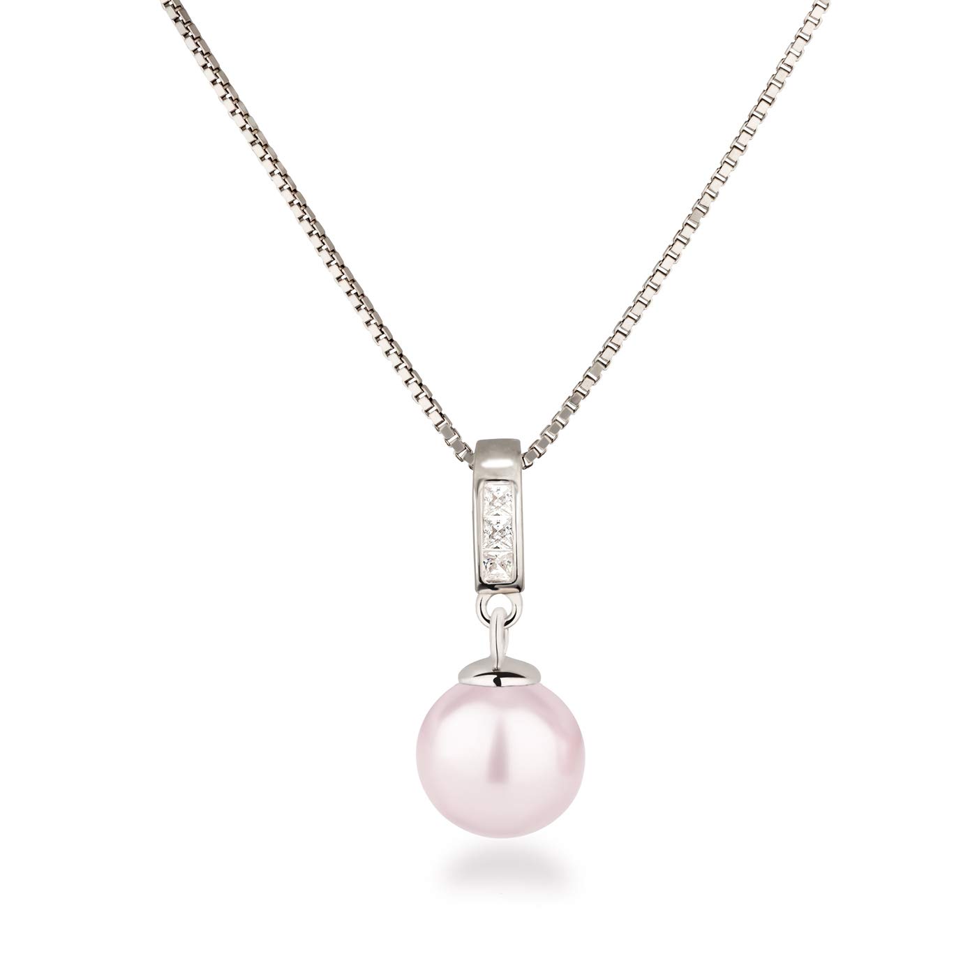 Schöner-SD Silberkette mit Anhänger Perle 10mm und Zirkonia 925 Silber rhodiniert