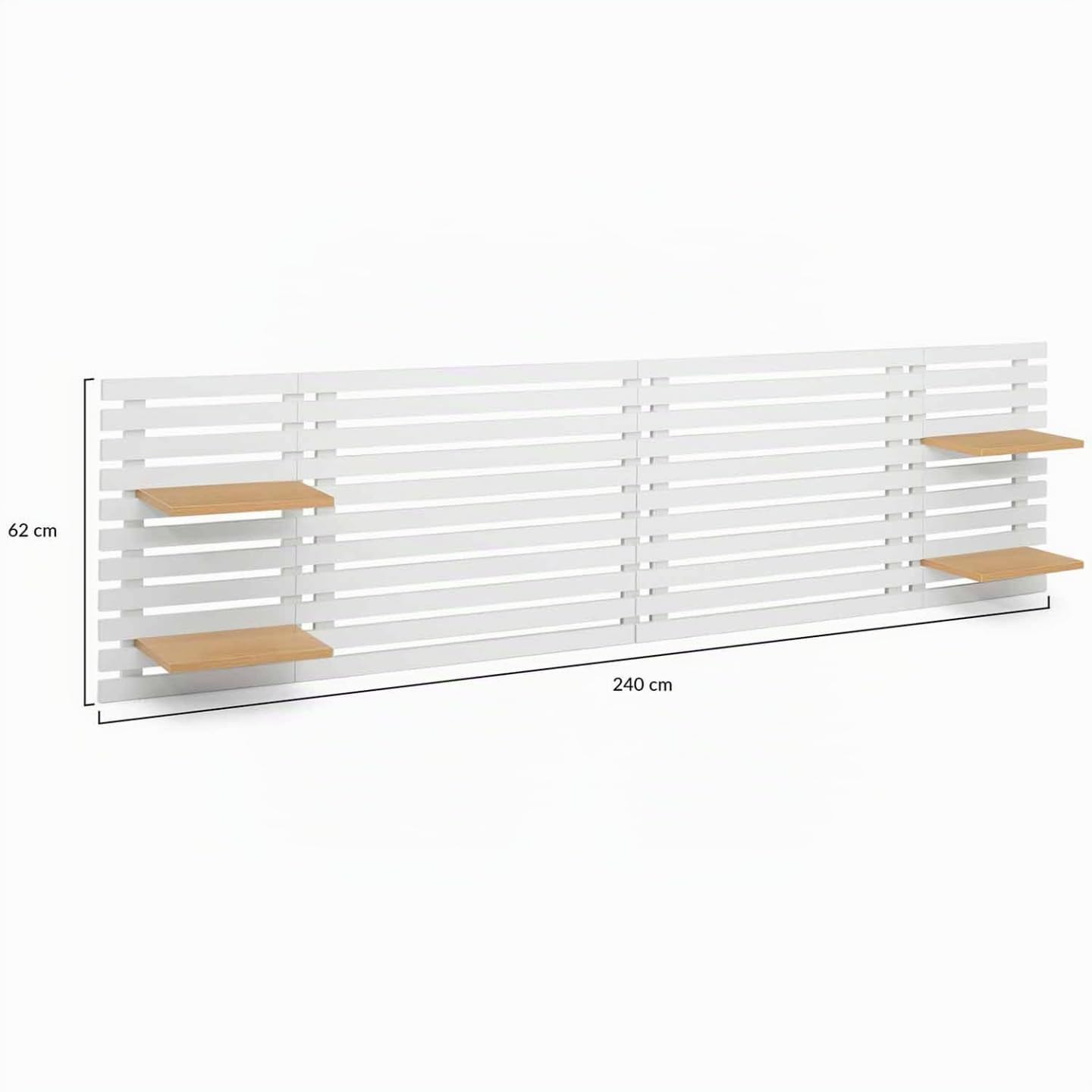 IDMarket - AVA 240 CM testiera a doghe in legno bianco con ripiani in stile faggio