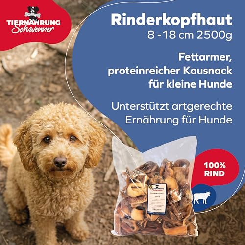 Tiernahrung Schwenner - Kurze Rinderkopfhaut für Hunde getrocknet – Vorratspack – Dog Snacks – Hunde Zahnpflege – 2500g 8-18 cm 2