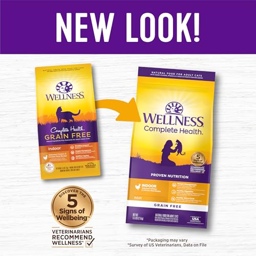 Image of Wellness Complete Health Adult Dry Cat Food for Indoor Cats, Natural, Grain Free Kibble, Chicken Recipe, 5.5 lb Bag