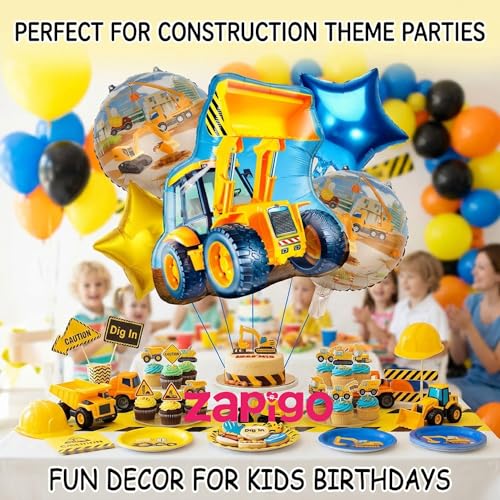 Image of Balloonistics Digger Construction Theme Birthday Balloon Bouquet | Digger Birthday Party Decoration | Construction Site Party Balloon Set | Pack of 5