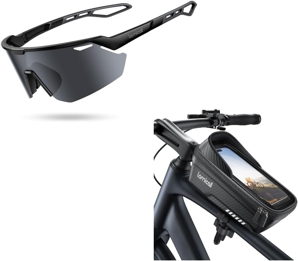 Lamicall Bike Frame Bag Waterproof + Polarized Sports Sunglasses