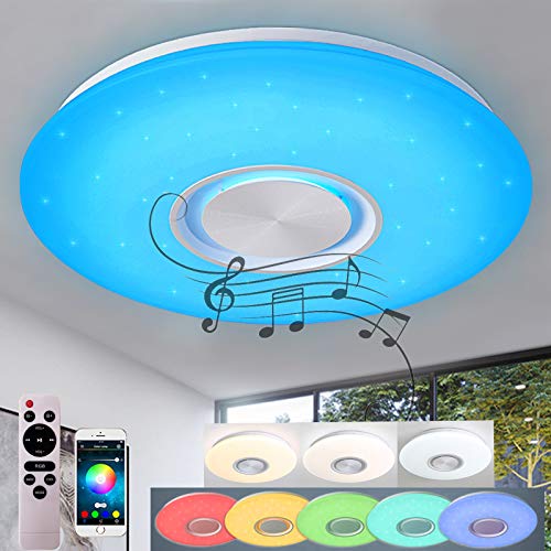 24W Bluetooth Deckenleuchte RGB LED Deckenlampe mit Lautsprecher APP-Steuerung/Fernbedienung (40 * 40 * 5,5cm)