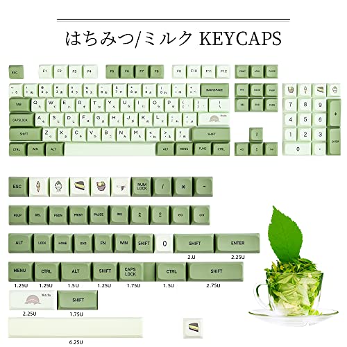 Image of Guffercty kred Gtsp Xda Profile Japanese Keycaps Pbt 122 Key Caps Set For Cherry Mx Covers Fullsize Tenkeyless 60% 65% 75% Fullsize Keyboard (Matcha)