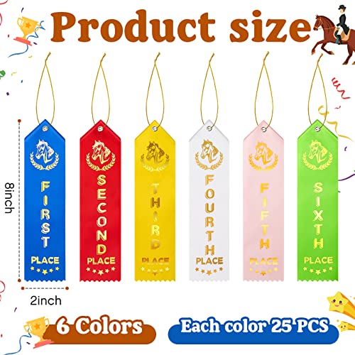 150 Pcs Horse Show Award Ribbons, 1st - 6th Place Flat Carded Set, Participation Ribbon with Event Card and Rope, Winner Recognition Ribbons for Competition, Sports Event, Contest Ornaments - Thumbnail 3