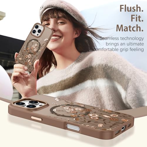 DOMAVER Case for iPhone 16 Pro 6.3" Compatible with Mag Safe Flowers Floral Frosted Translucent Matte Magnetic Cover Wireless Charging Slim Protective Shockproof Cover,Desert Titanium Brown Bronze by DOMAVER - Image 3