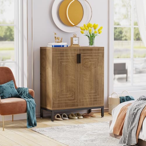Image of Tribesigns Shoe Cabinet with Doors, 20 Pairs Entryway Shoe Storage Cabinet with Shelves, 5-Tier Modern Free Standing Shoe Racks Storage Organizer for Living Room (Light Brown)