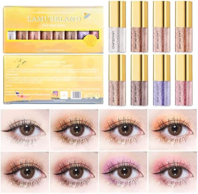 ICE LOVE Liquid Glitter Eyeshadow, 8Pcs/Set aterproof Long Lasting Glitter Eyeshadow.