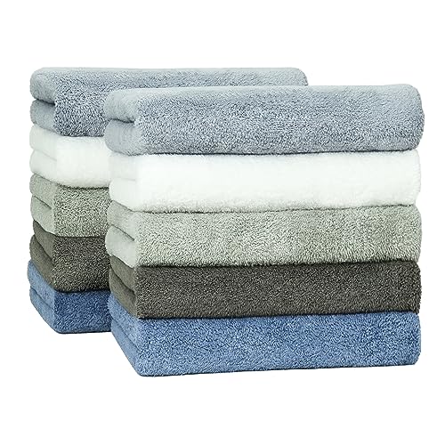 フェイスタオル 10枚セット 吸水速乾 無地 ふわふわ なめらか 速乾 耐久性 毛羽落ち少ない 引っ掛けやすい 人気 10枚 家庭用 業務用 極細繊維 抗菌 防臭 通気 (75cmX35cm, ５色)