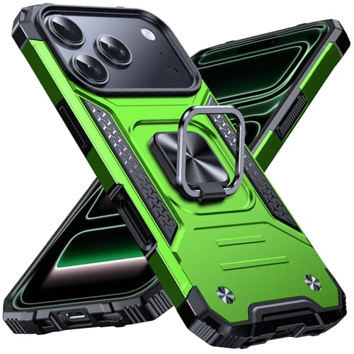 Image of Anqrp Heavy Duty Case for iPhone 17 Pro Case with Enhanced Ring Holder Grip Stand, Military Grade Shockproof Rugged Drop Protective Silicone Hard Slim iPhone 17 Pro Phone Case Cover,Spring Grass