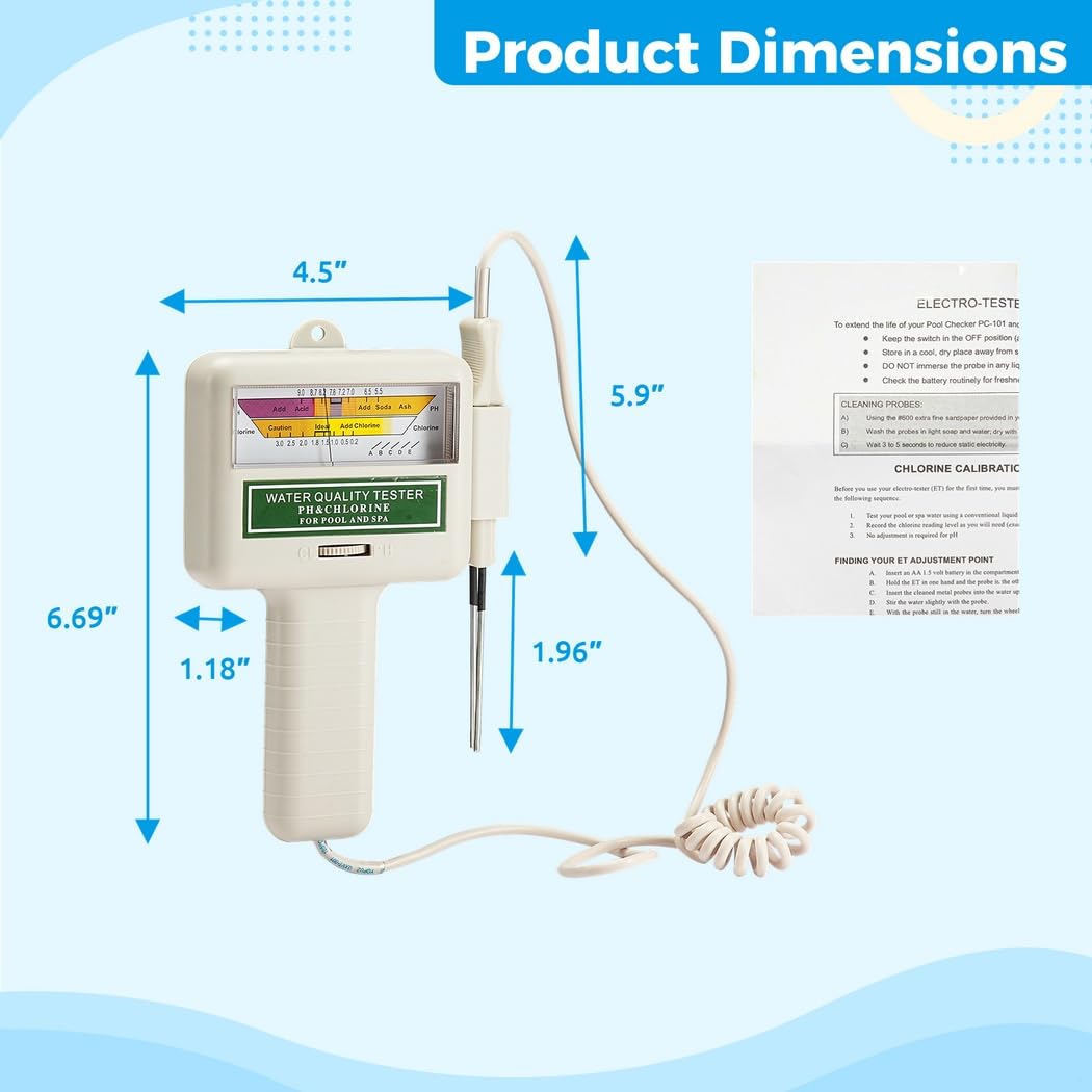 Portable 2-In-1 Ph And Chlorine Tester For Water Quality, Handheld Water Meter For Pool, Spa, Fish Tank, And Tap Water Monitoring