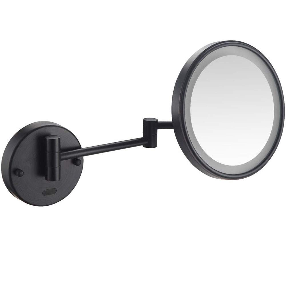 Miroir mural à capteur LED noir bronze avec grossissement x5 pour maquillage