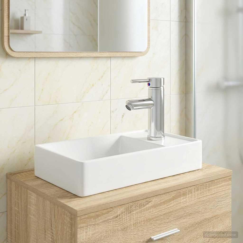 Waschbecken Badezimmer Chrom 40,5 x 22,5 x 11,5 cm Metall Waschtisch mit Wasserhahn und Ablaufgarnitur, kleines Handwaschbecken für Gäste-WC und Moderne Bäder