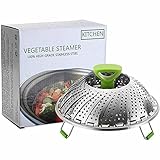 AIMENGA Gemüsedampfkorb Edelstahl Faltbarer Dampfeinsatz zum Dämpfen von vegetarischen Lebensmitteln Meeresfrüchte Kochen, Metallgriff Faltbare Beine, Fit Verschiedene Topf Schnellkochtopf (9