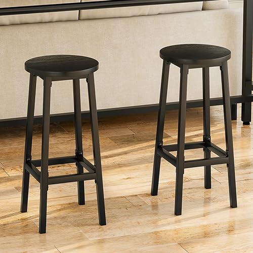 Conjunto de 2 Peças de Bancos de Bar, 2 Conjuntos de Bancos de Metal Bar de Café, Assento Alto de 64