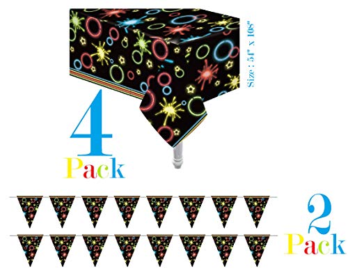 oojami 4 Pack Glow Party Neon Plastic Table Covers | Ideal for Glow in The Dark Parties, Cosmic Theme Parties, Glow Neon Decor, Glow Theme | All Over Print Size: 54