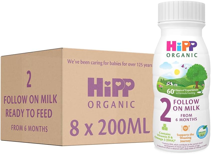 Organic 2 Follow on Baby Milk Ready to feed liquid formula, From 6 months 200ml (Pack of 8)