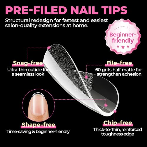 Image of UNA GELLA Oval Nail Tips Exra Short 504PCS Pre-shape Gel Oval Almond Nail Tips for Women DIY Salon Round Almond Press On Nails Full Cover Clear Fake Acrylic Tips 12 Sizes