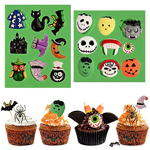 Sakolla Halloween Fondant Cake Molds - Halloween Chocolate Molds Silicone Bat Pumpkin Owl Ghost Candy Molds For Cupcake Topper Decorating Sugarcraft Gum Paste Resin Clay #TOP2