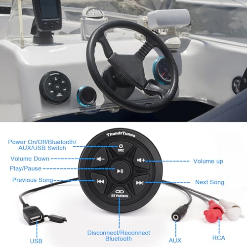 Waterproof Boat Stereo Marine Audio with 2 Channels Class D Amplifier AUX USB Bluetooth Streaming Boats Golf Carts Powersports Vehicle Truck UTV ATV - Thumbnail 4